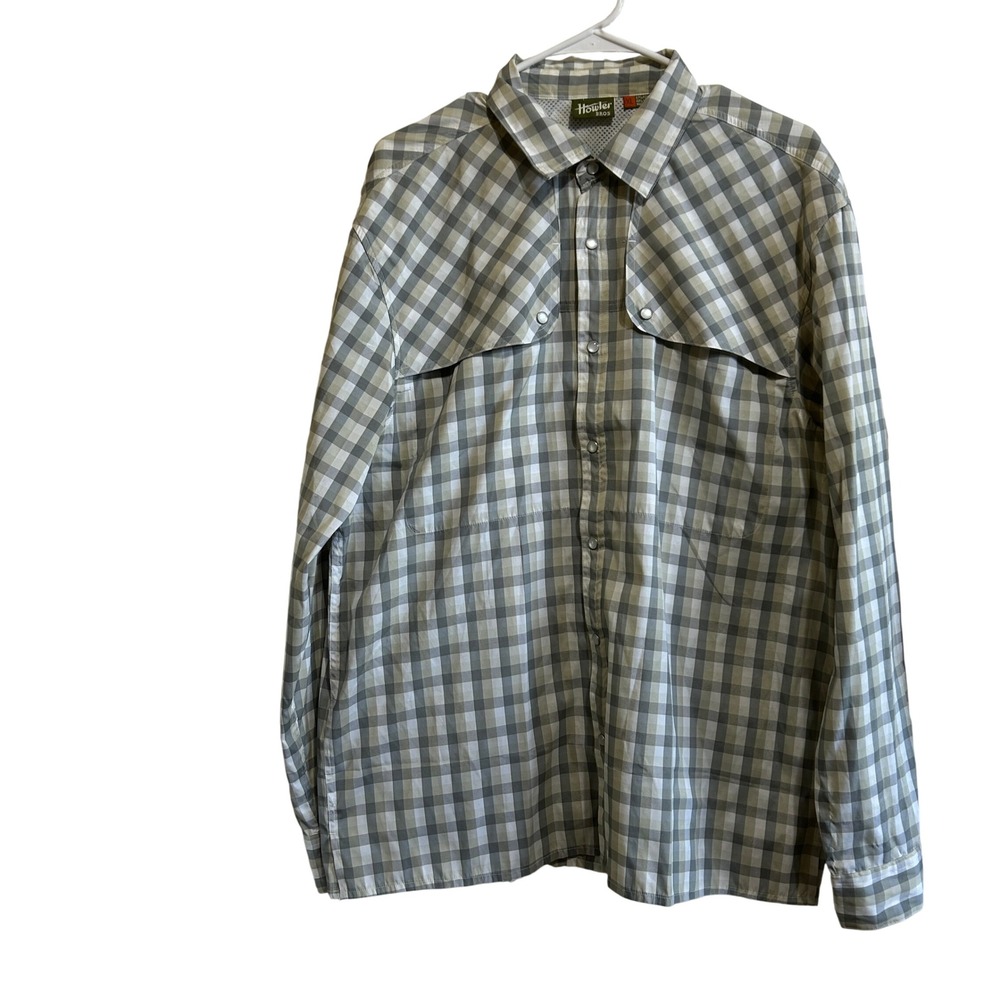 Howler Bros H-Bar B Snapshirt XL Grey Plaid Pearl Snap Technical Shirt